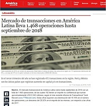 Mercado de transacciones en Amrica Latina lleva 1.468 operaciones hasta septiembre de 2018